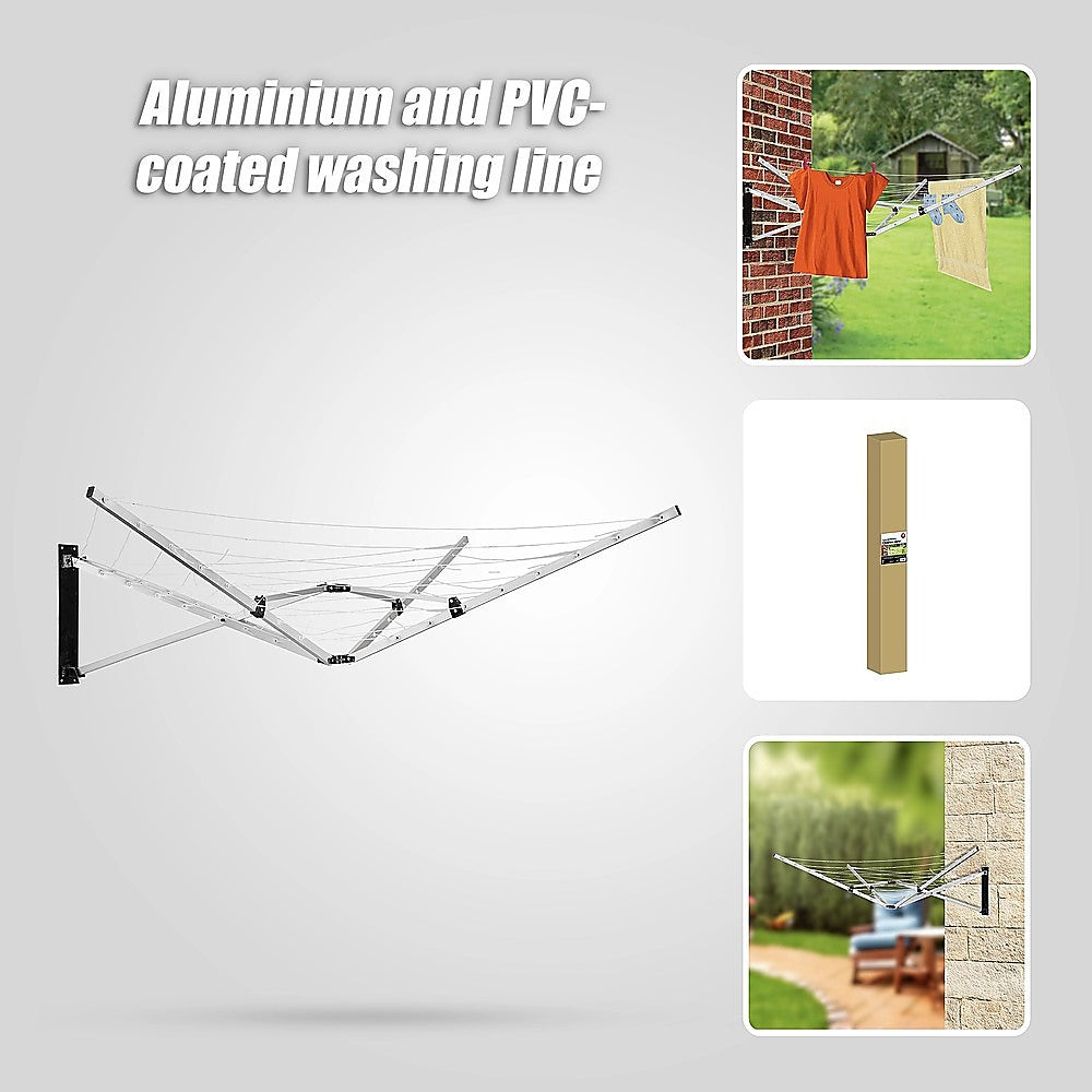 Drying Racks & Hangers: 26m 5 Arm Wall Hang Mountable Clothes Airer Dryer Washing Line Bathroom Kitchen