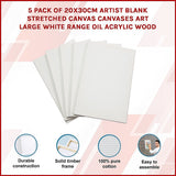 Arts & Crafts: 5 pack of 20x30cm Artist Blank Stretched Canvas Canvases Art Large White Range Oil Acrylic Wood