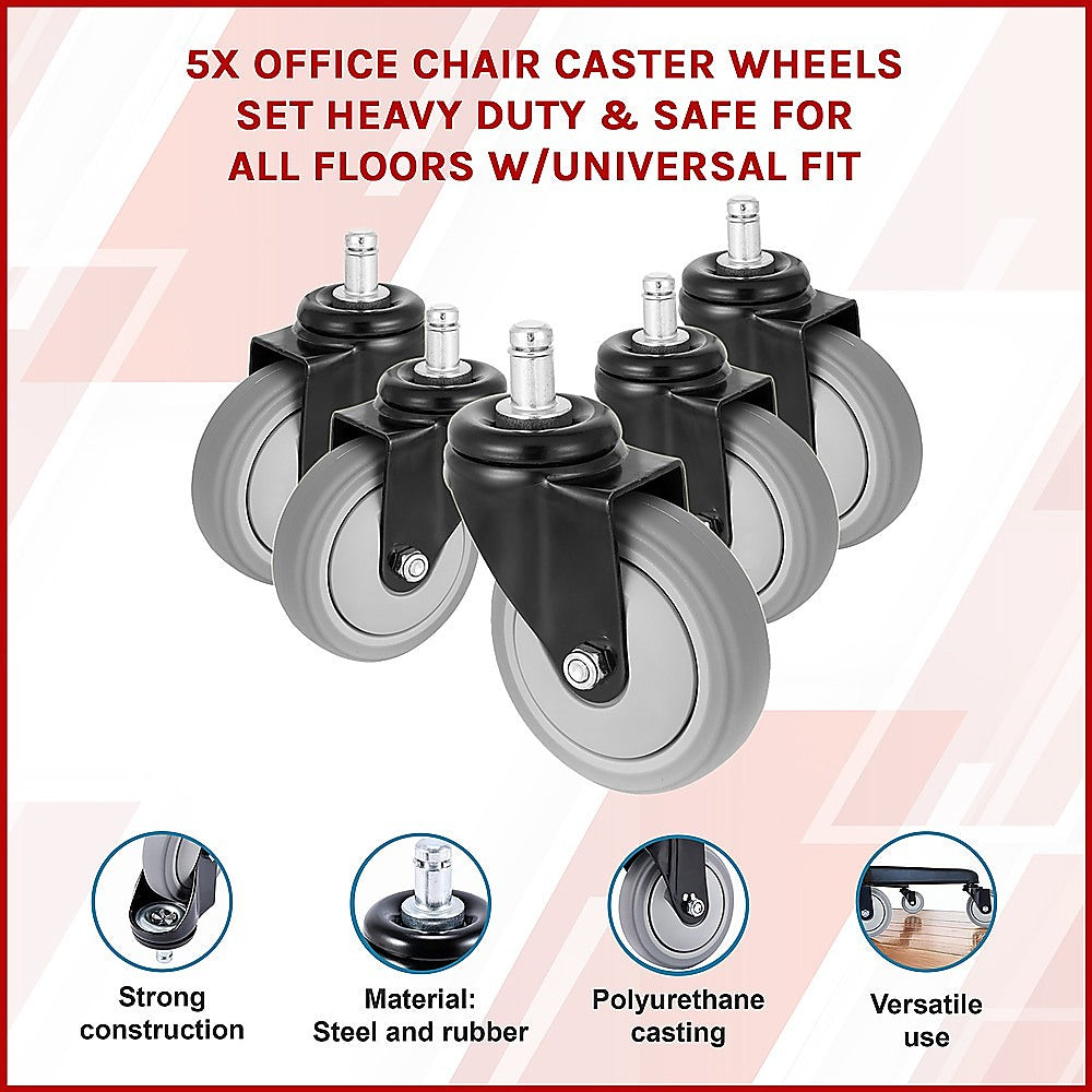 Office & Desk Chairs: 5x Office Chair Caster Wheels Set  Heavy Duty Universal Replacement for All Floors