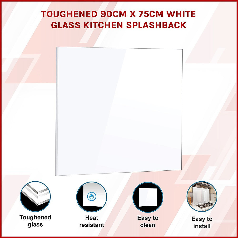 Building Materials: Toughened 90cm x 75cm White Glass Kitchen Splashback