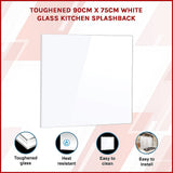 Building Materials: Toughened 90cm x 75cm White Glass Kitchen Splashback