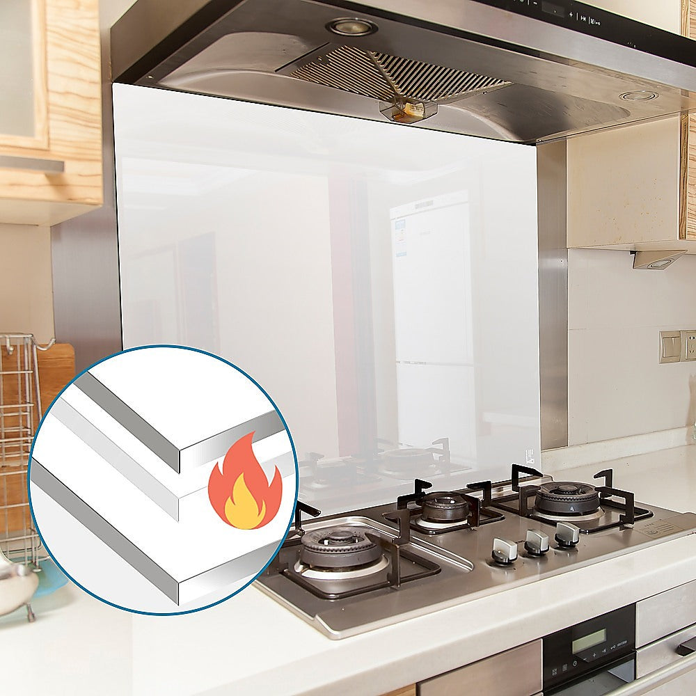 Building Materials: Toughened 90cm x 75cm White Glass Kitchen Splashback