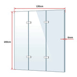 3 Fold Chrome Folding Bath Shower Screen Door Panel 1300mm x 1400mm