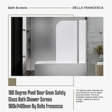 180 Degree Pivot Door 6mm Safety Glass Bath Shower Screen 900x1400mm By Della Francesca
