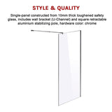 1000 x 2100mm Frameless 10mm Safety Glass Shower Screen