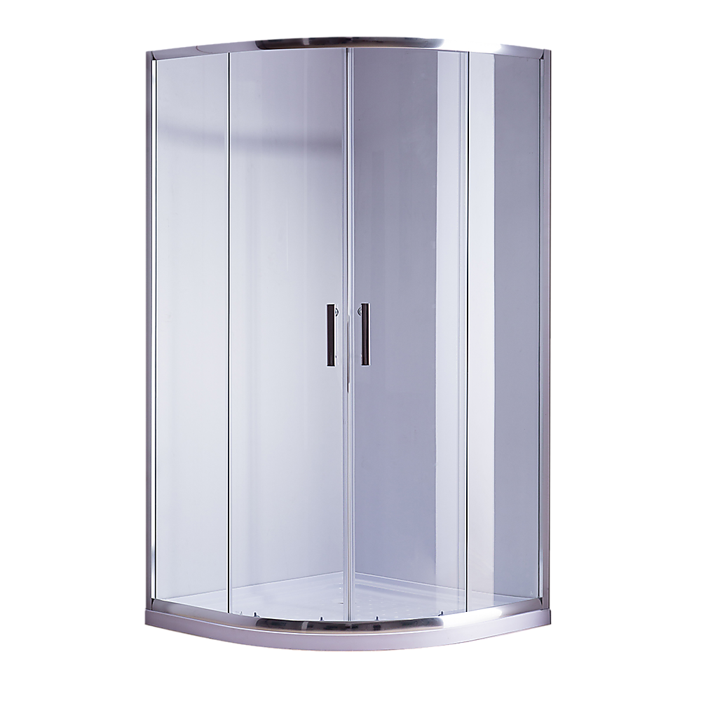 Shower Heads & Screens: 90 x 90cm Rounded Sliding 6mm Curved Shower Screen with Base in Chrome