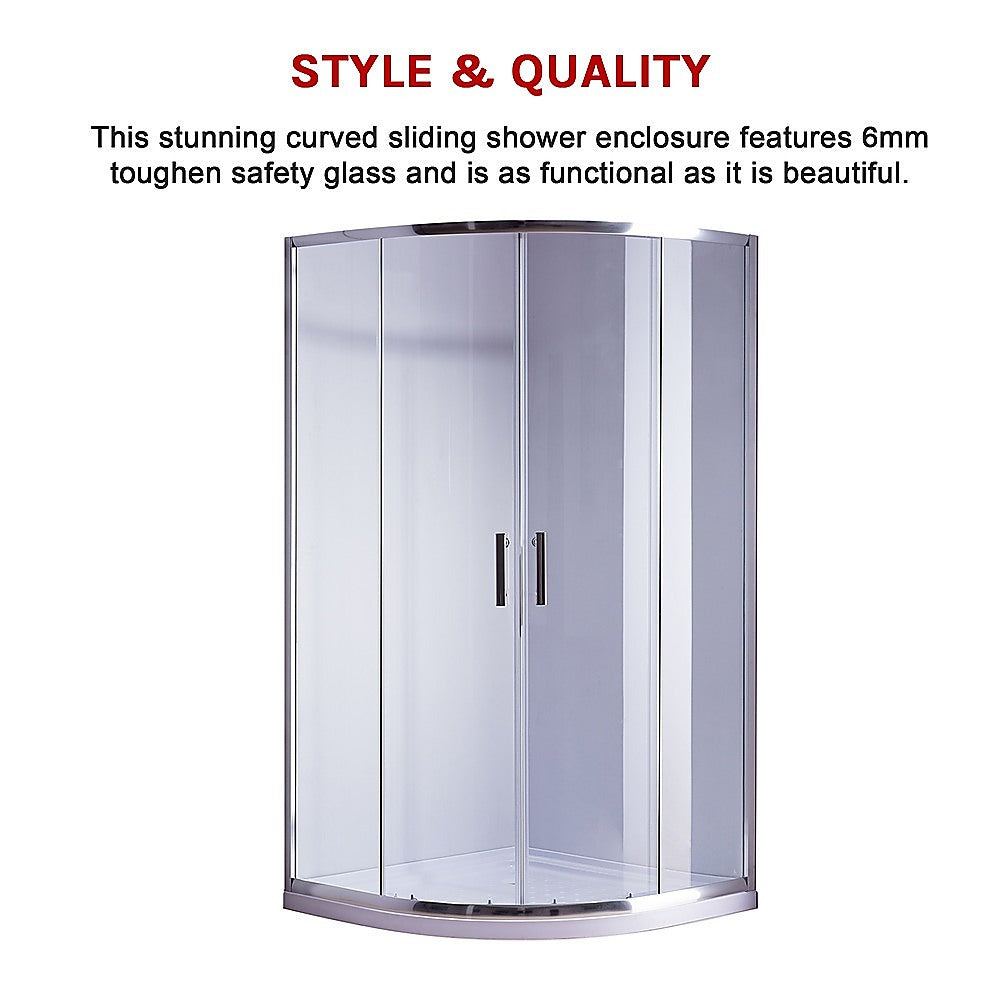 Shower Heads & Screens: 90 x 90cm Rounded Sliding 6mm Curved Shower Screen with Base in Chrome