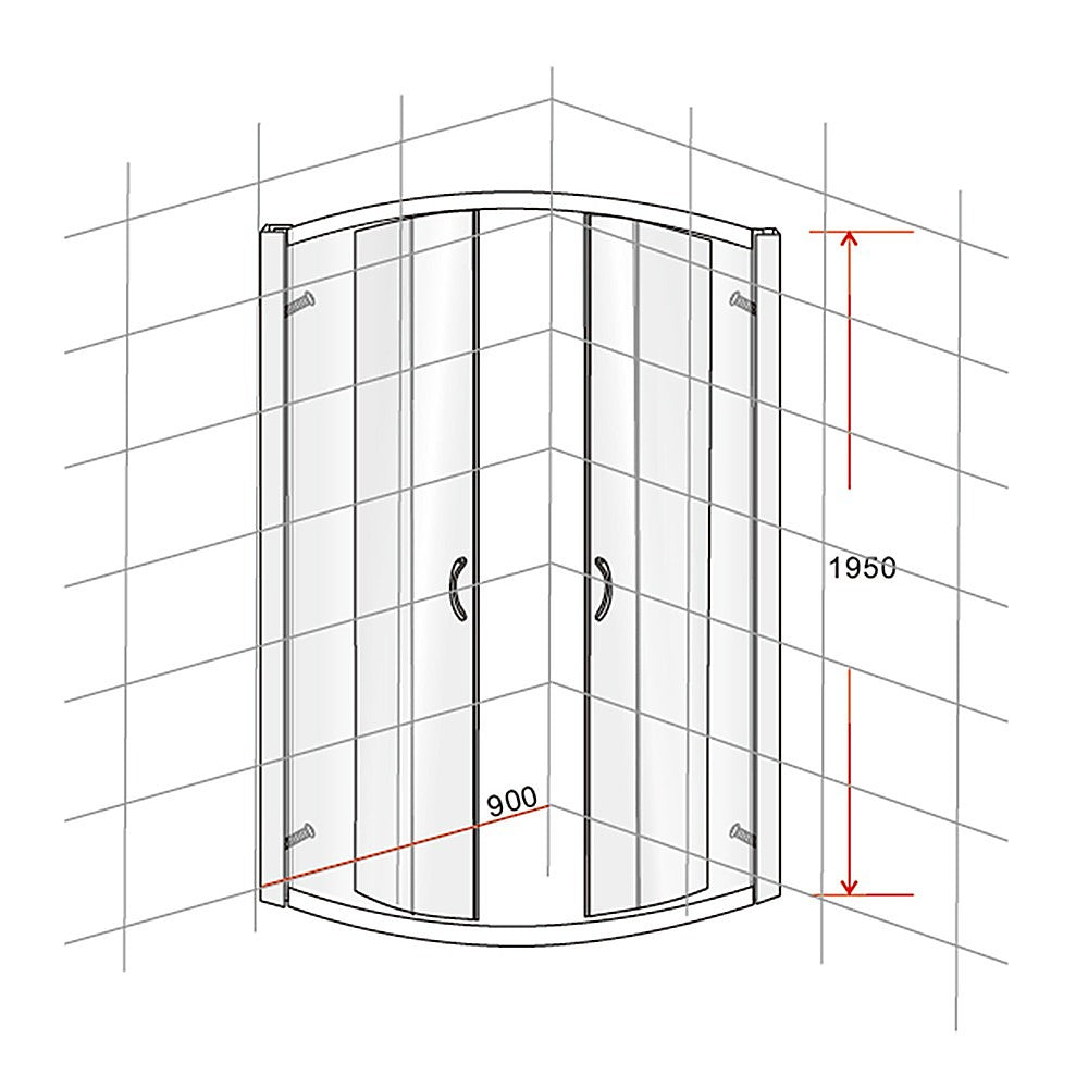 Shower Heads & Screens: 90 x 90cm Rounded Sliding 6mm Curved Shower Screen with Base in Chrome