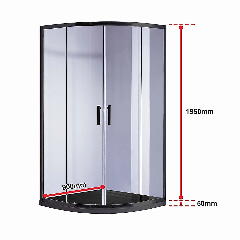 90 x 90cm Rounded Sliding 6mm Curved Shower Screen with Base in Black