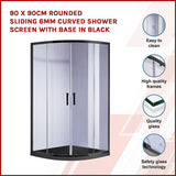 90 x 90cm Rounded Sliding 6mm Curved Shower Screen with Base in Black
