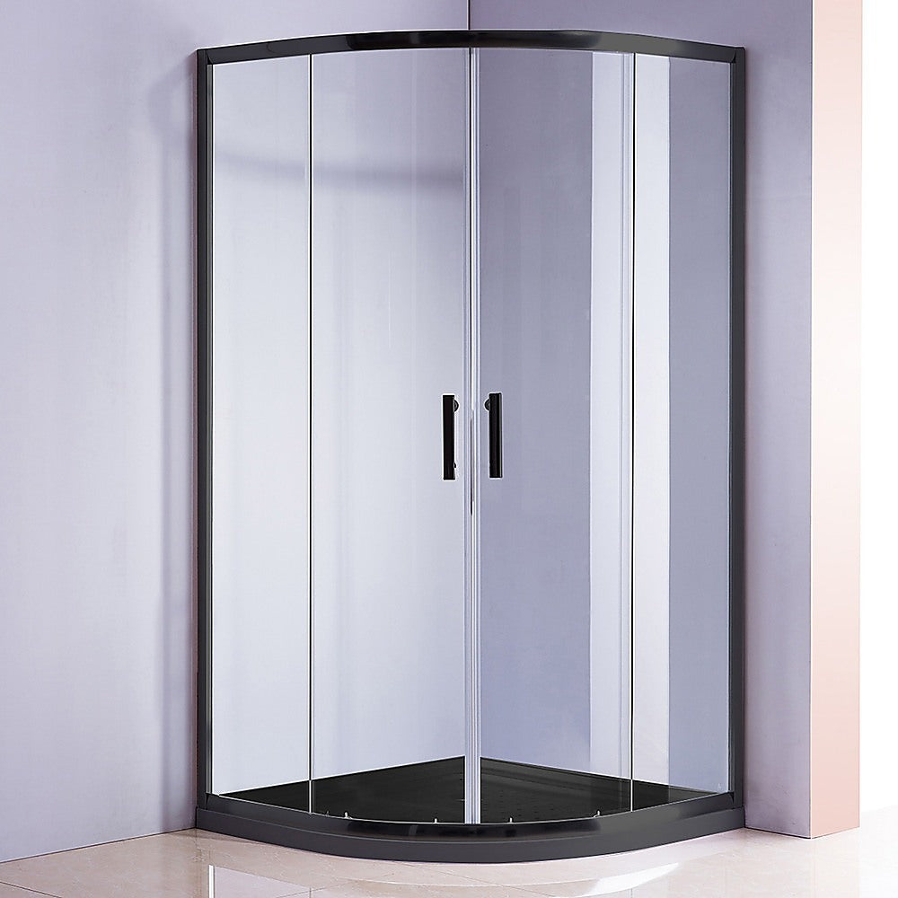 Shower Heads & Screens: 100 x 100cm Rounded Sliding 6mm Curved Shower Screen with Base in Black