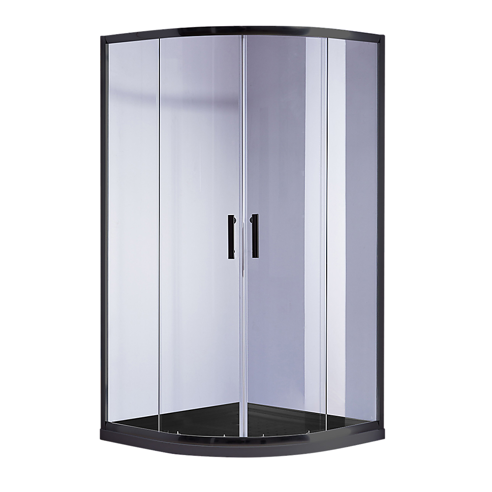 Shower Heads & Screens: 100 x 100cm Rounded Sliding 6mm Curved Shower Screen with Base in Black