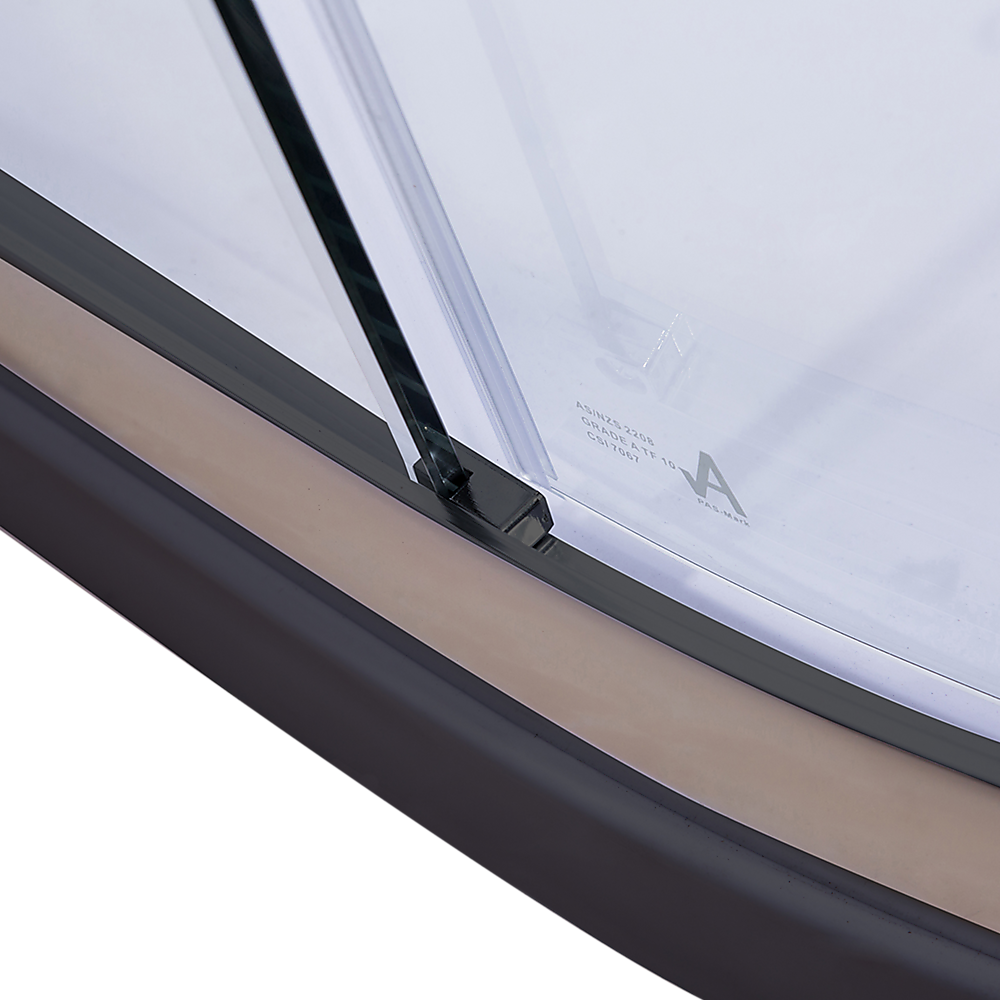 Shower Heads & Screens: 100 x 100cm Rounded Sliding 6mm Curved Shower Screen with Base in Black