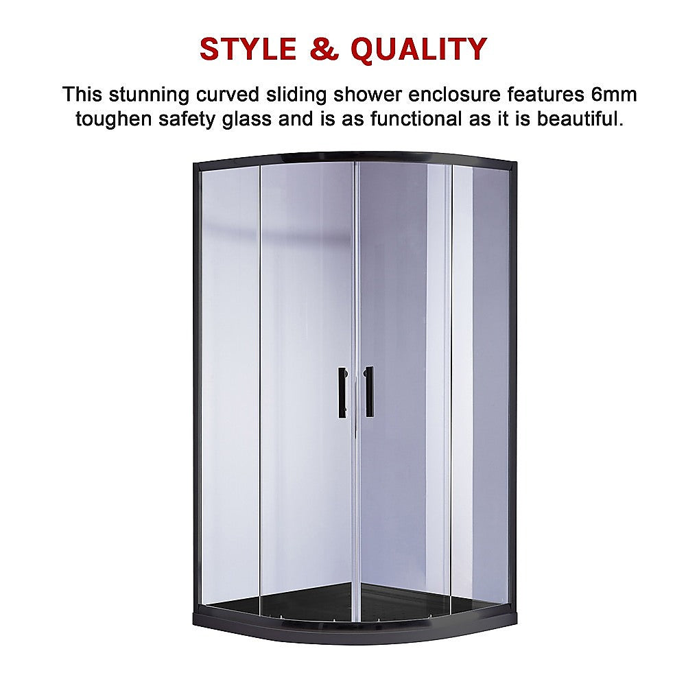 Shower Heads & Screens: 100 x 100cm Rounded Sliding 6mm Curved Shower Screen with Base in Black