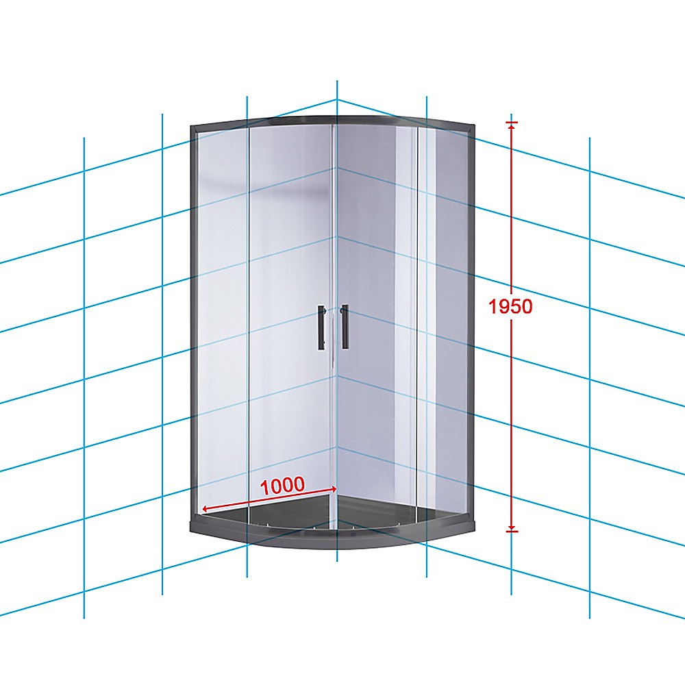 Shower Heads & Screens: 100 x 100cm Rounded Sliding 6mm Curved Shower Screen with Base in Black