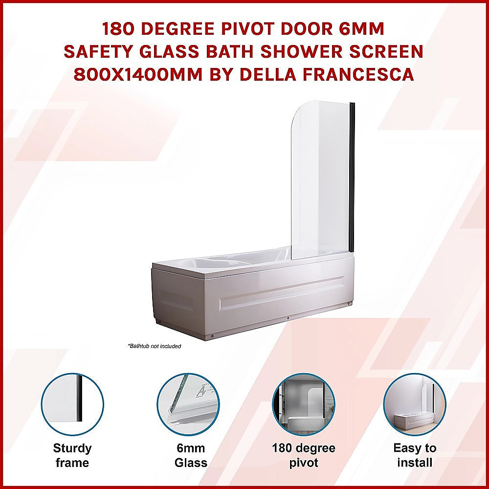 Shower Heads & Screens: 180 Degree Pivot Door 6mm Safety Glass Bath Shower Screen 800x1400mm By Della Francesca