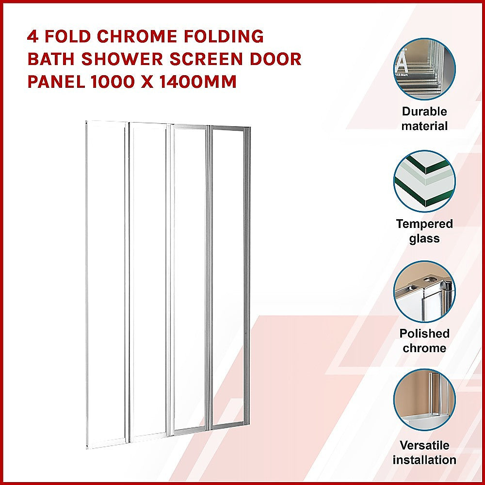 Shower Heads & Screens: 4 Fold Chrome Folding Bath Shower Screen Door Panel 1000 x 1400mm