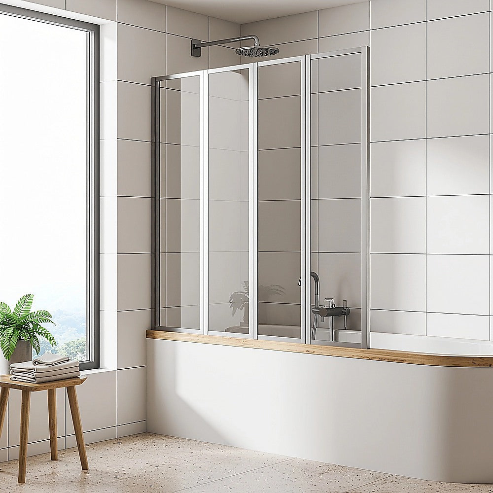 Shower Heads & Screens: 4 Fold Chrome Folding Bath Shower Screen Door Panel 1000 x 1400mm