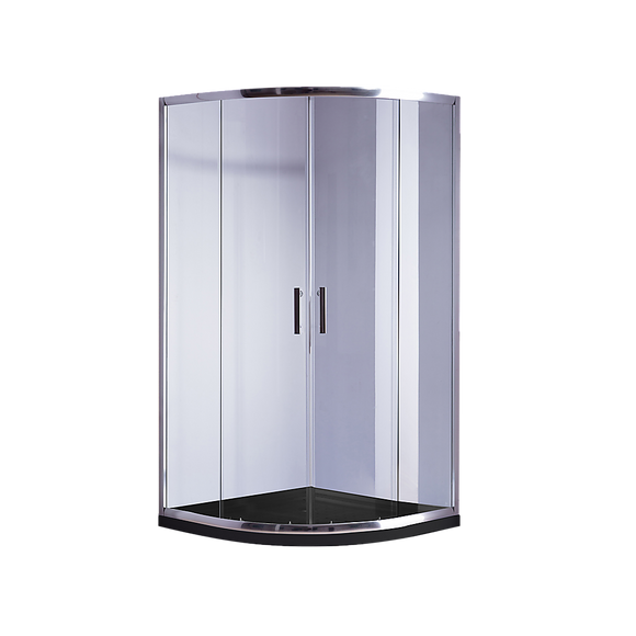 90 x 90cm Chrome Rounded Sliding 6mm Curved Shower Screen with Black Base
