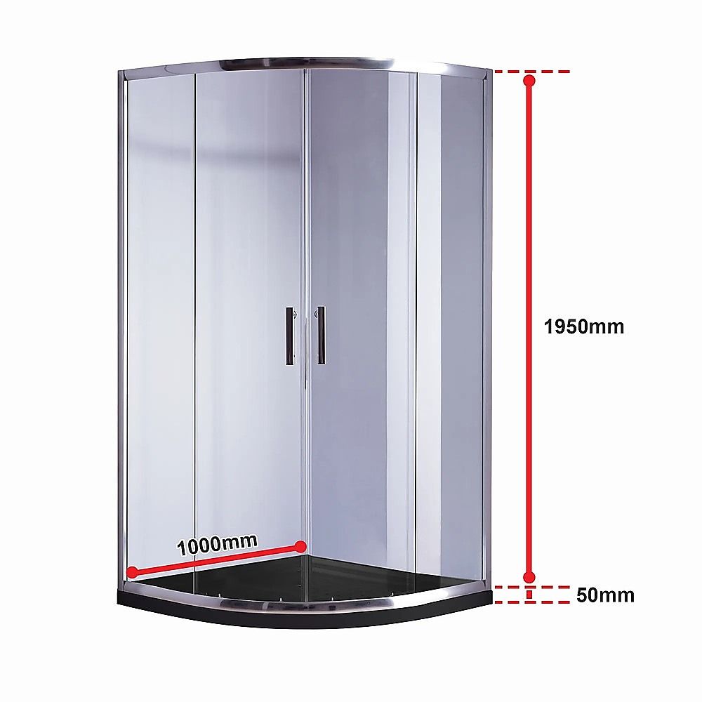 100 x 100cm Chrome Rounded Sliding 6mm Curved Shower Screen with Black Base