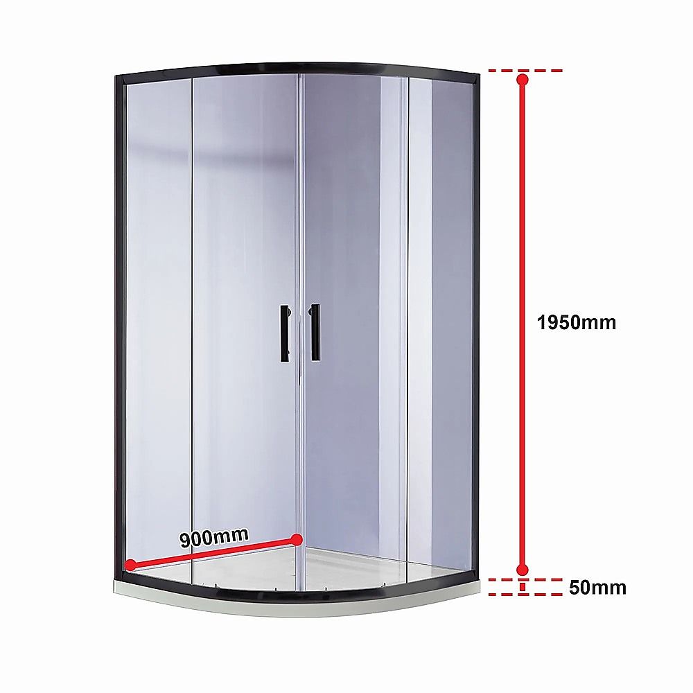 90 x 90cm Black Rounded Sliding 6mm Curved Shower Screen with White Base