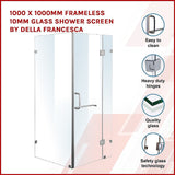 1000 x 1000mm Frameless 10mm Glass Shower Screen By Della Francesca