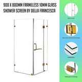 900 x 800mm Frameless 10mm Glass Shower Screen By Della Francesca