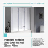 3 Fold Chrome Folding Bath Shower Screen Door Panel 1300mm x 1400mm