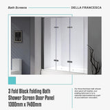3 Fold Black Folding Bath Shower Screen Door Panel 1300mm x 1400mm