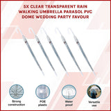 Canopies & Gazebos: 5x Clear Transparent Rain Walking Umbrella Parasol PVC Dome Wedding Party Favour