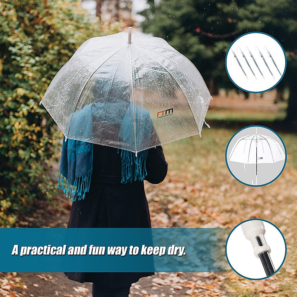 Canopies & Gazebos: 5x Clear Transparent Rain Walking Umbrella Parasol PVC Dome Wedding Party Favour
