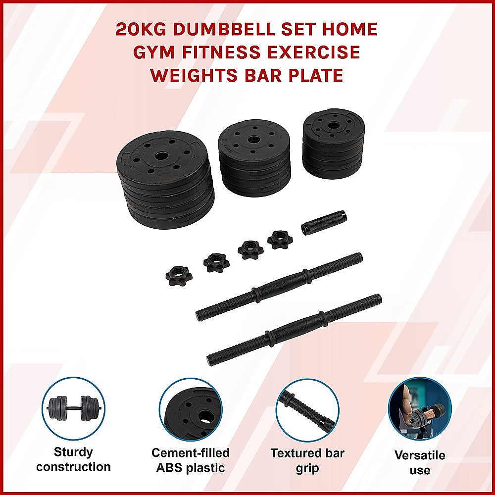 Weightlifting Machines & Racks: 20kg Dumbbell Set Home Gym Fitness Exercise Weights Bar Plate
