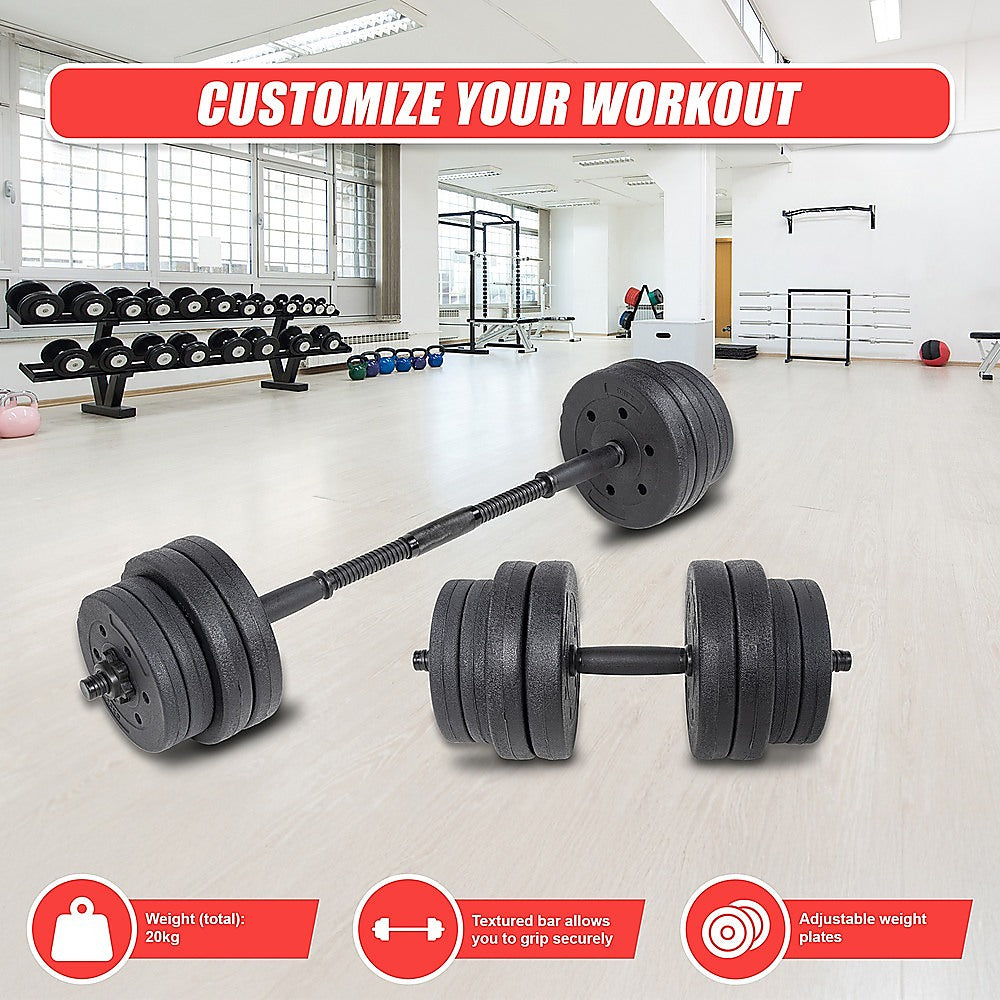 Weightlifting Machines & Racks: 20kg Dumbbell Set Home Gym Fitness Exercise Weights Bar Plate