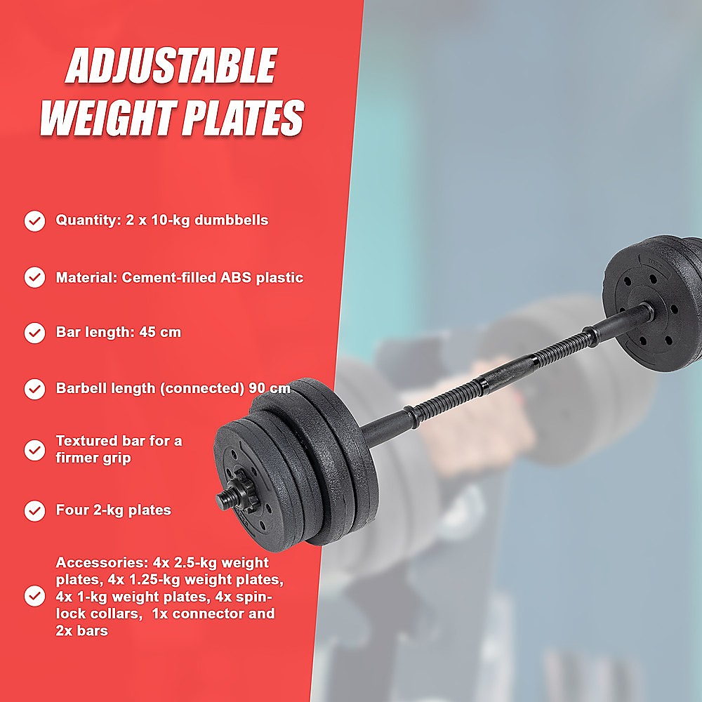 Weightlifting Machines & Racks: 20kg Dumbbell Set Home Gym Fitness Exercise Weights Bar Plate