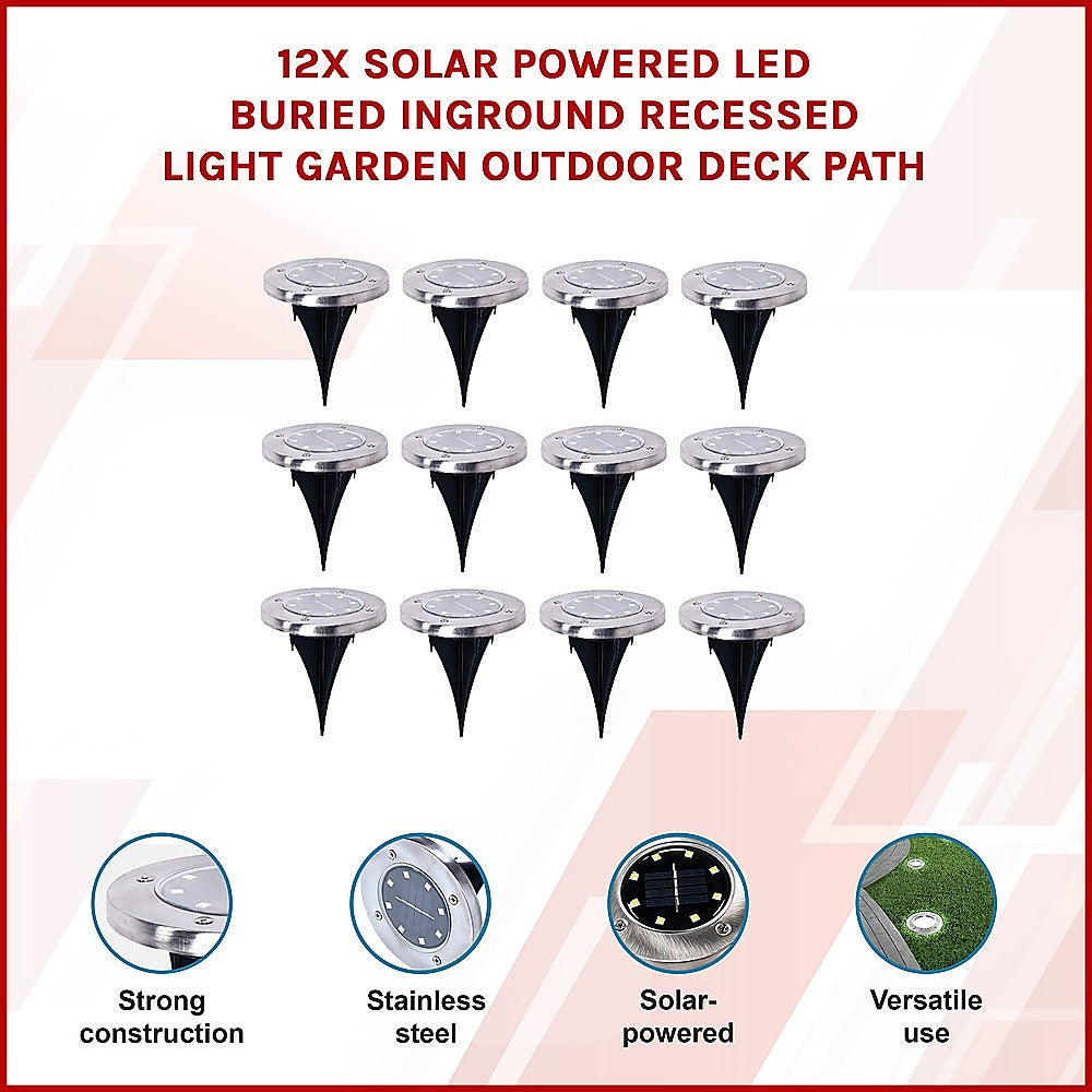 Gardening Accessories: 12x Solar Powered LED Buried Inground Recessed Light Garden Outdoor Deck Path