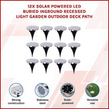 12x Solar Powered LED Buried Inground Recessed Light Garden Outdoor Deck Path