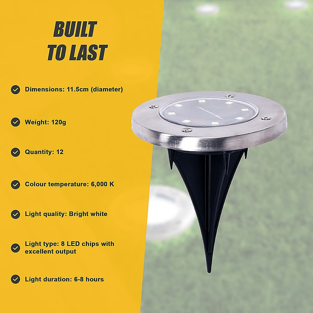 Gardening Accessories: 12x Solar Powered LED Buried Inground Recessed Light Garden Outdoor Deck Path