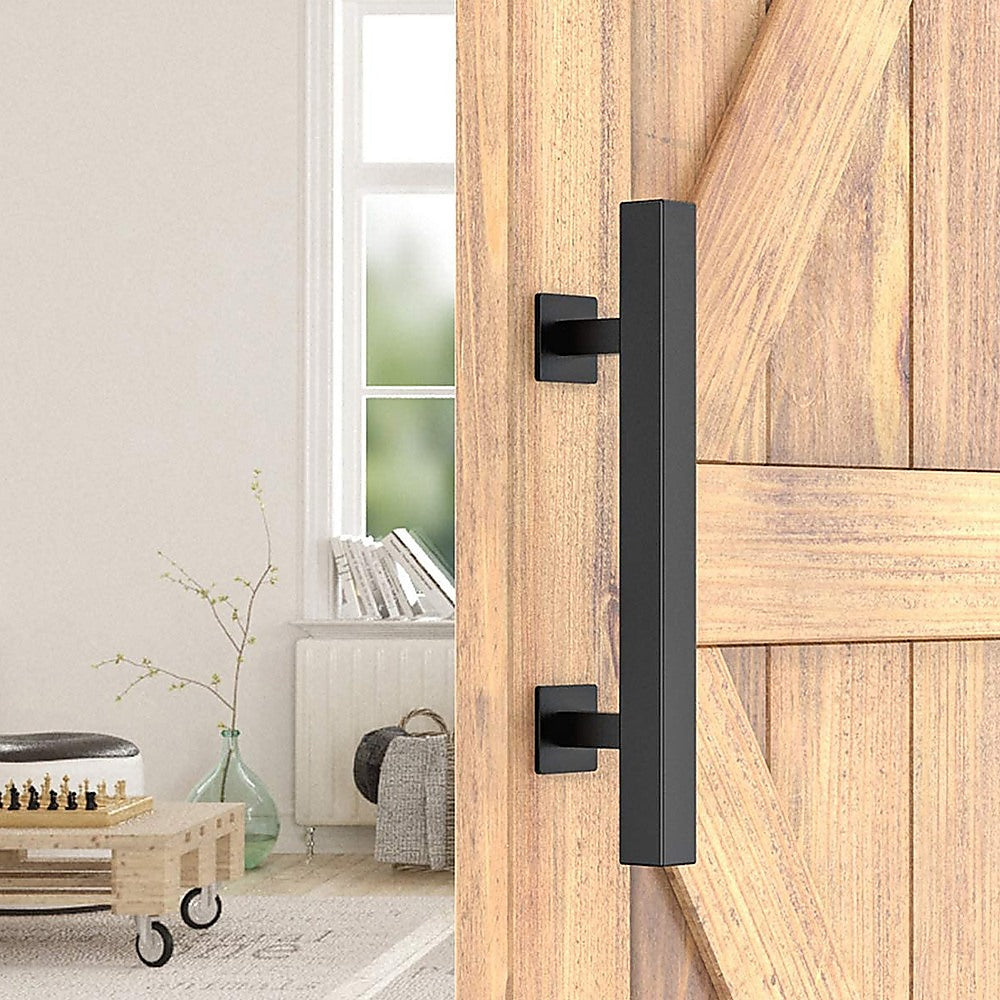 Door Hardware: 12" Square Pull and Flush Door Handle Set Black Barn Door Hardware