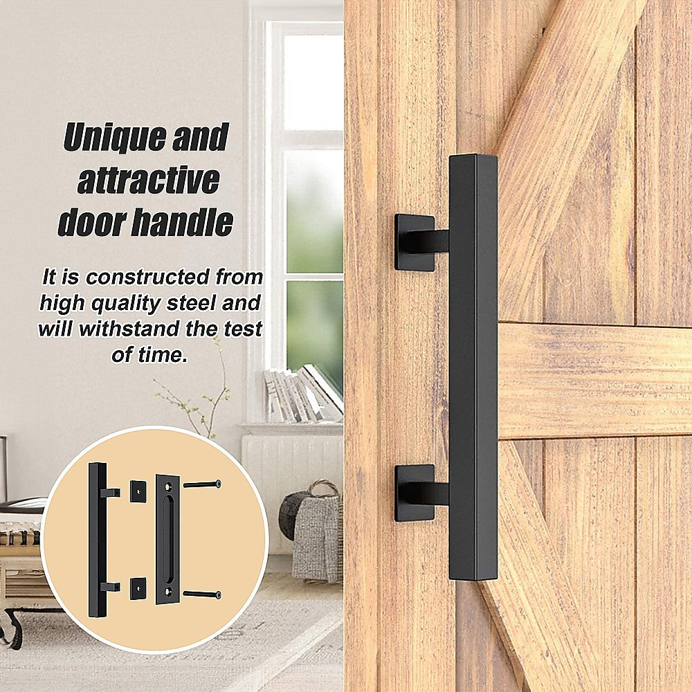 Door Hardware: 12" Square Pull and Flush Door Handle Set Black Barn Door Hardware