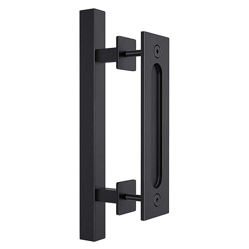 Door Hardware: 12" Square Pull and Flush Door Handle Set Black Barn Door Hardware