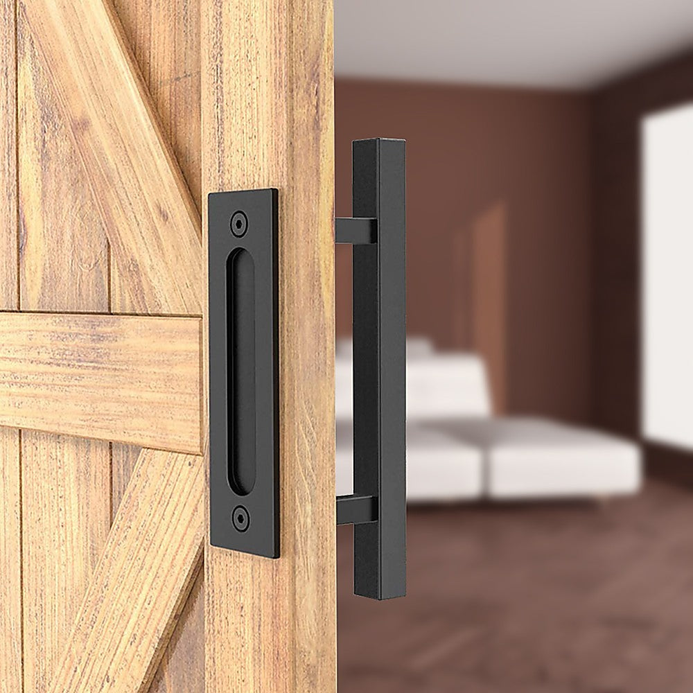 Door Hardware: 12" Square Pull and Flush Door Handle Set Black Barn Door Hardware