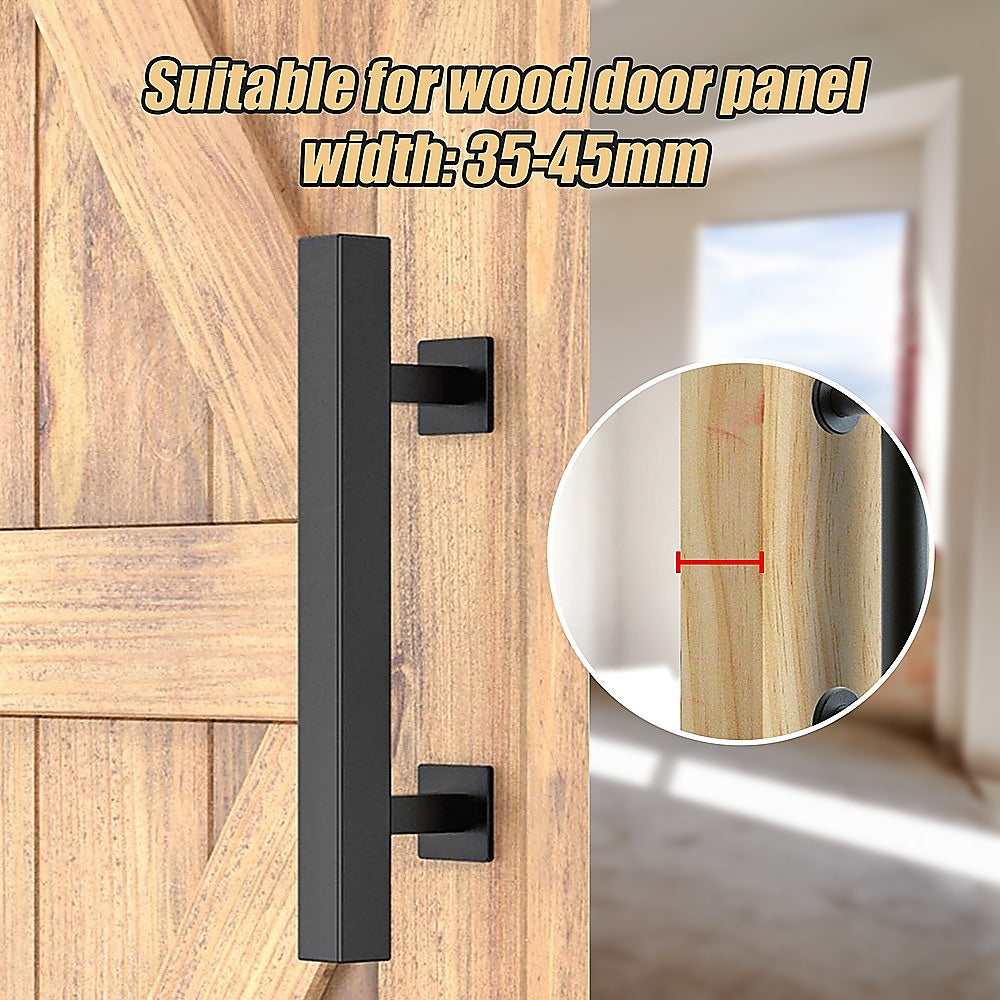 Door Hardware: 12" Square Pull and Flush Door Handle Set Black Barn Door Hardware