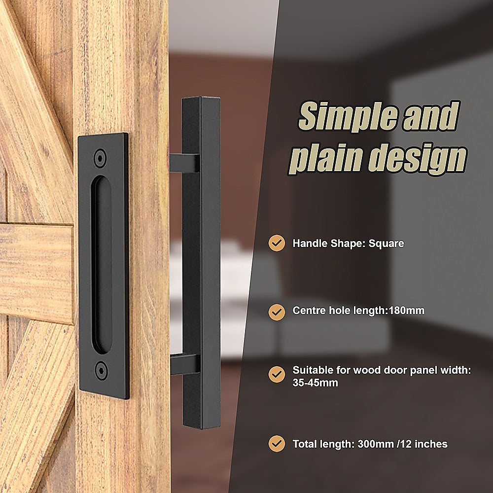 Door Hardware: 12" Square Pull and Flush Door Handle Set Black Barn Door Hardware