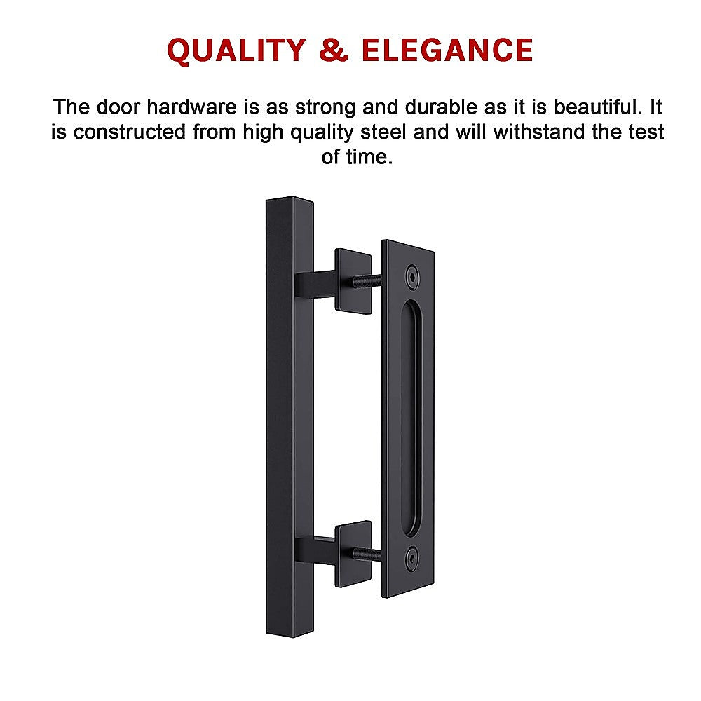Door Hardware: 12" Square Pull and Flush Door Handle Set Black Barn Door Hardware