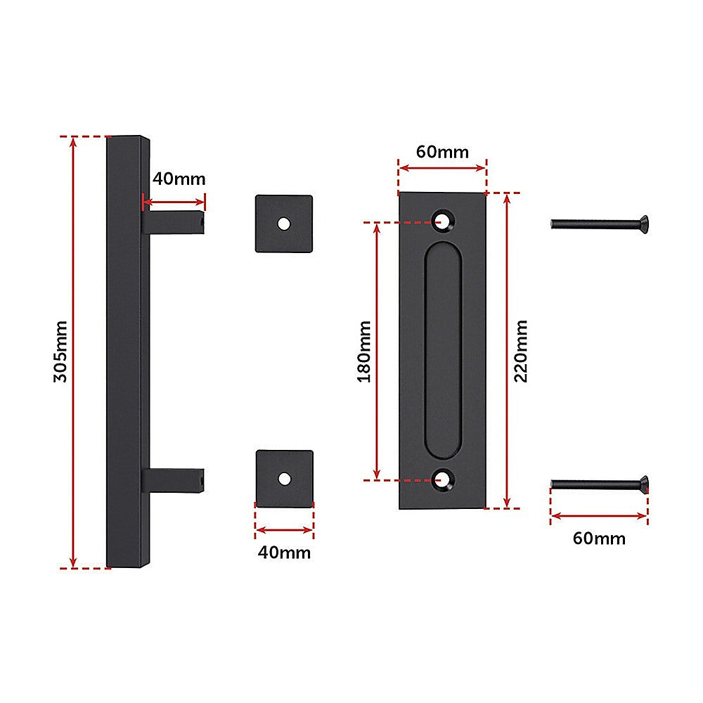 Door Hardware: 12" Square Pull and Flush Door Handle Set Black Barn Door Hardware