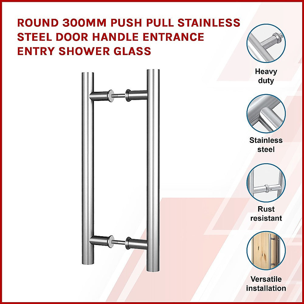 Door Hardware: Round 300mm Stainless Steel Push Pull Door Handle for Wood Glass