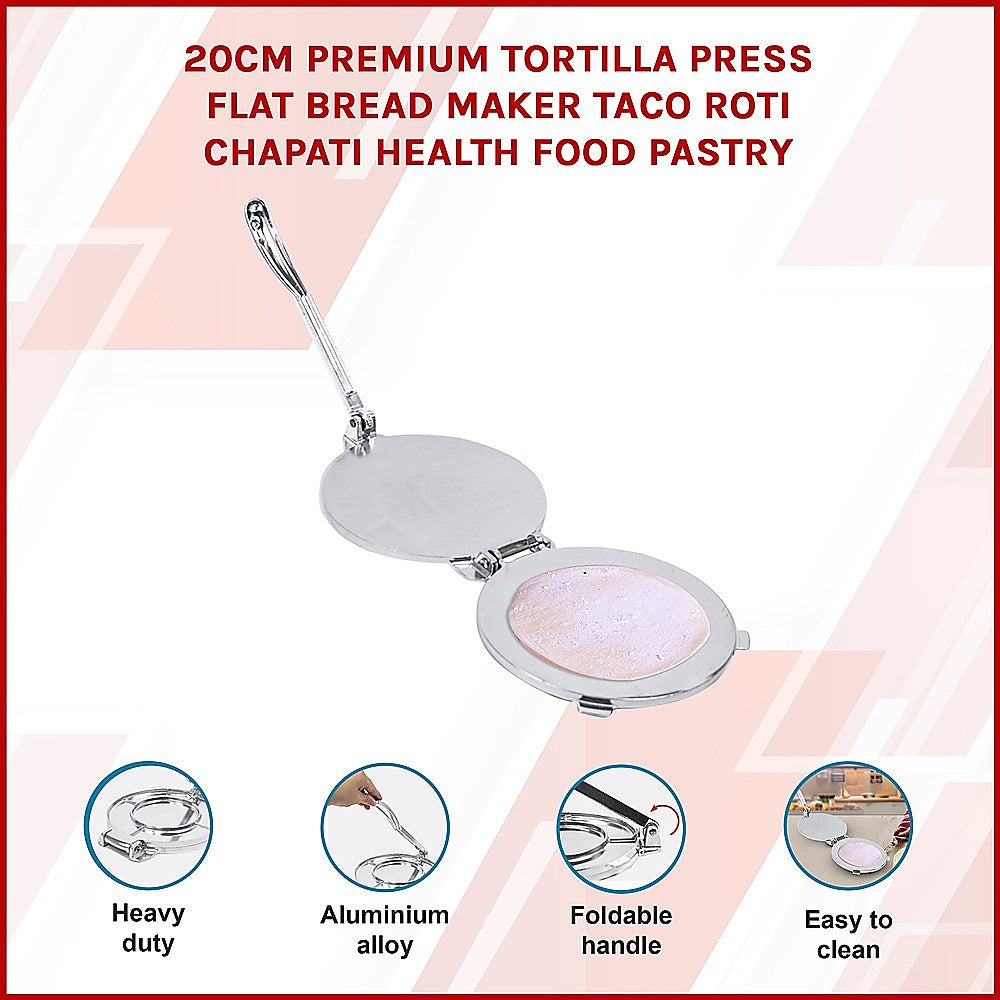 Kitchen Utensils: 20cm Premium Tortilla Press Flat Bread Maker Taco Roti Chapati Health Food Pastry