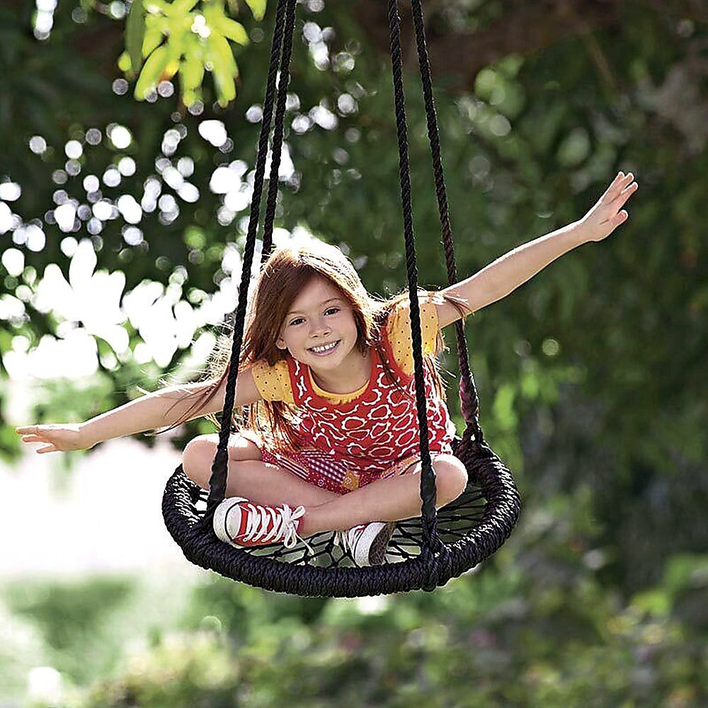 Activity Games: Kids Rope Swing Round Outdoor Birds Crows Nest Spider Web Swing Seat 65cm