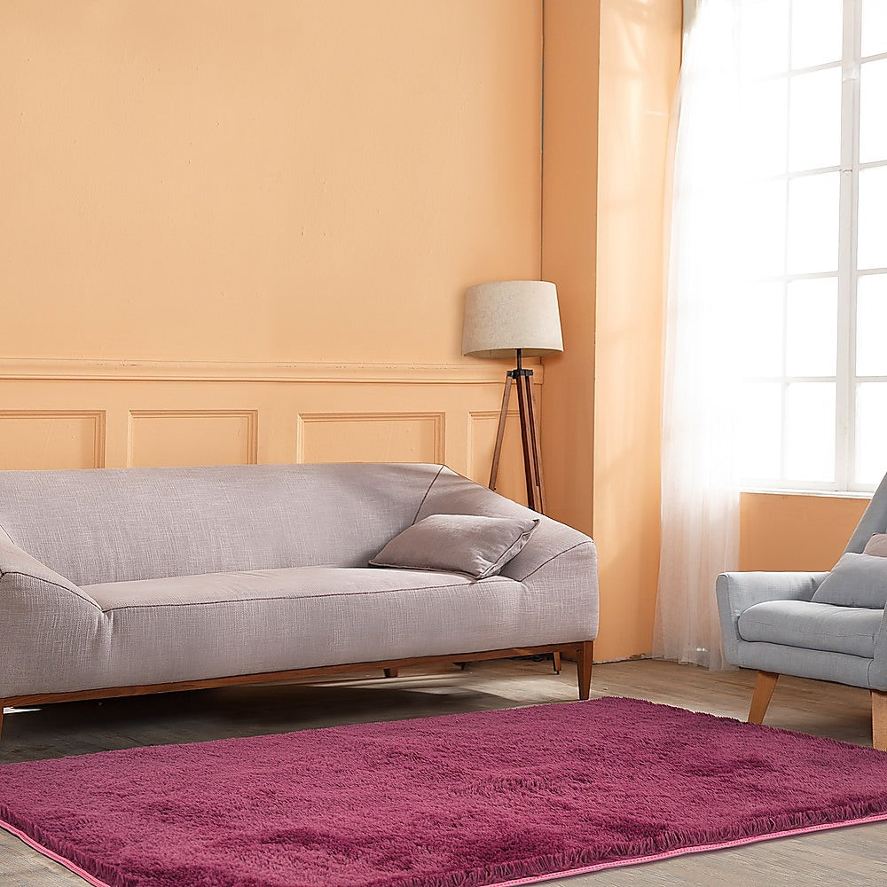 Floor Rugs: 200x140cm Floor Rugs Large Shaggy Rug Area Carpet Bedroom Living Room Mat - Burgundy