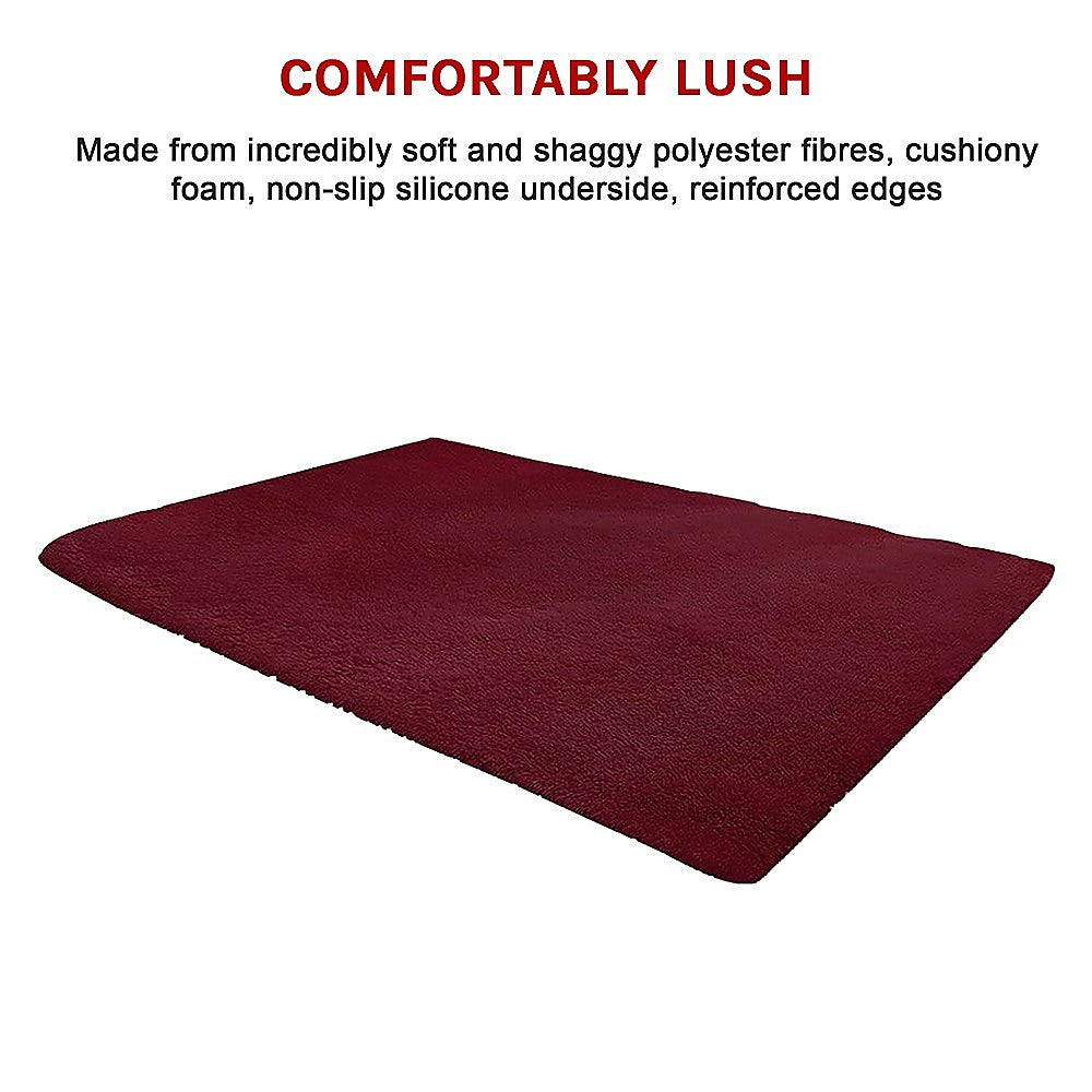 Floor Rugs: 200x140cm Floor Rugs Large Shaggy Rug Area Carpet Bedroom Living Room Mat - Burgundy